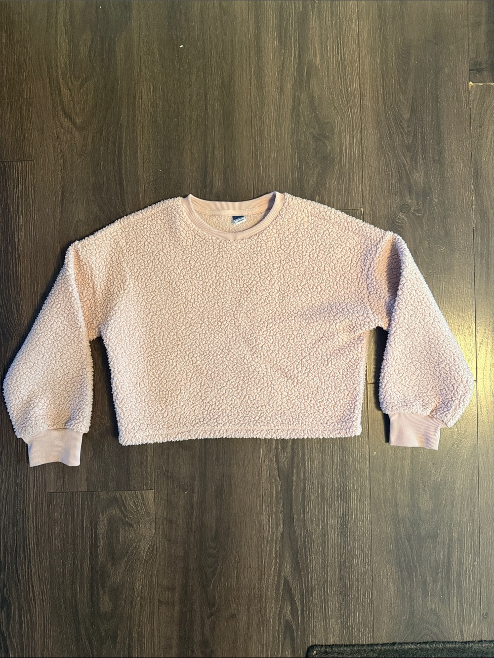 Old Navy Light Pink Sherpa Cropped Crewneck Sweatshirt, Size L 10-12